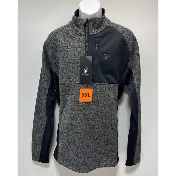 NWT Spyder Mens Jacket XXL Gray Black Half Zip Pullover Gait Sweater Pocket Logo - Picture 1 of 8